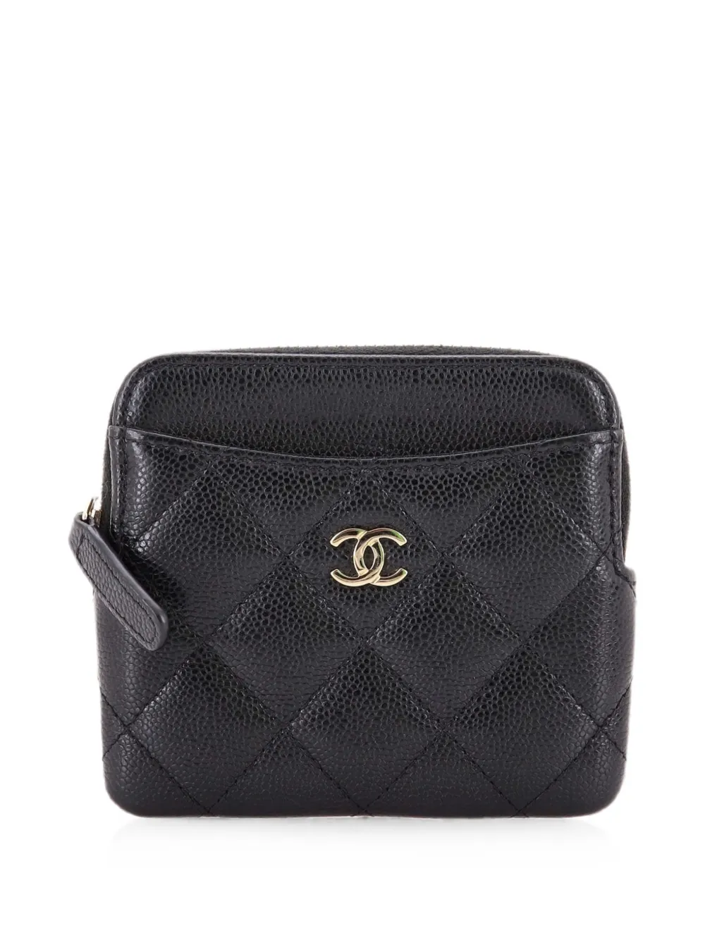 CHANEL Pre-Owned Square Zip Around Card Holder Wallet Quilted Caviar small wallets - Black