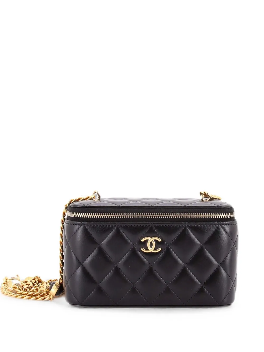 CHANEL Pre-Owned Classic Vanity Case with Resin Pearl Chain Quilted Lambskin Small clutch bag - Black