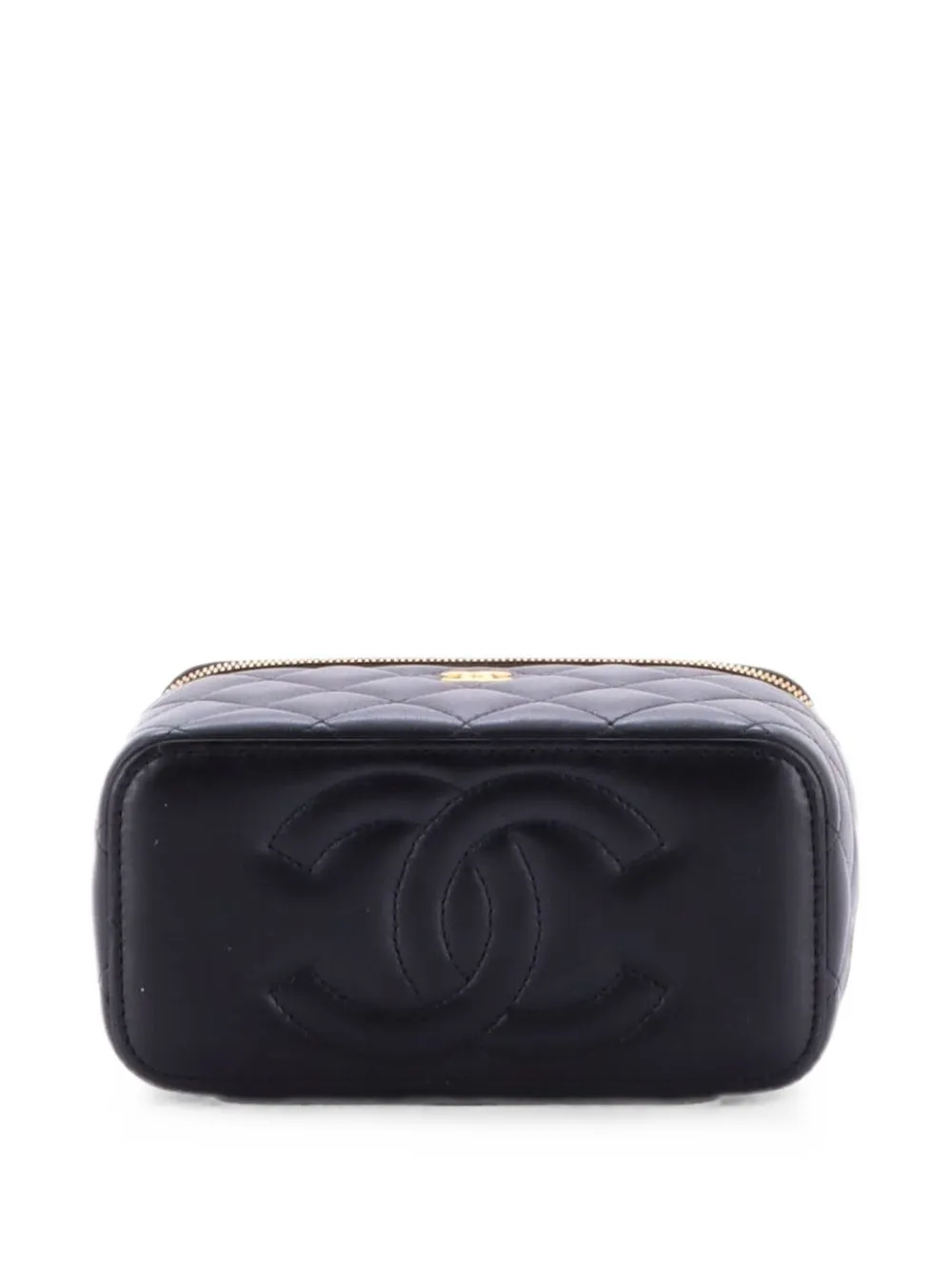 Pre-owned Chanel Coco De Toi Heart Vanity Case With Chain Quilted Lambskin Small Crossbody Bag In Black