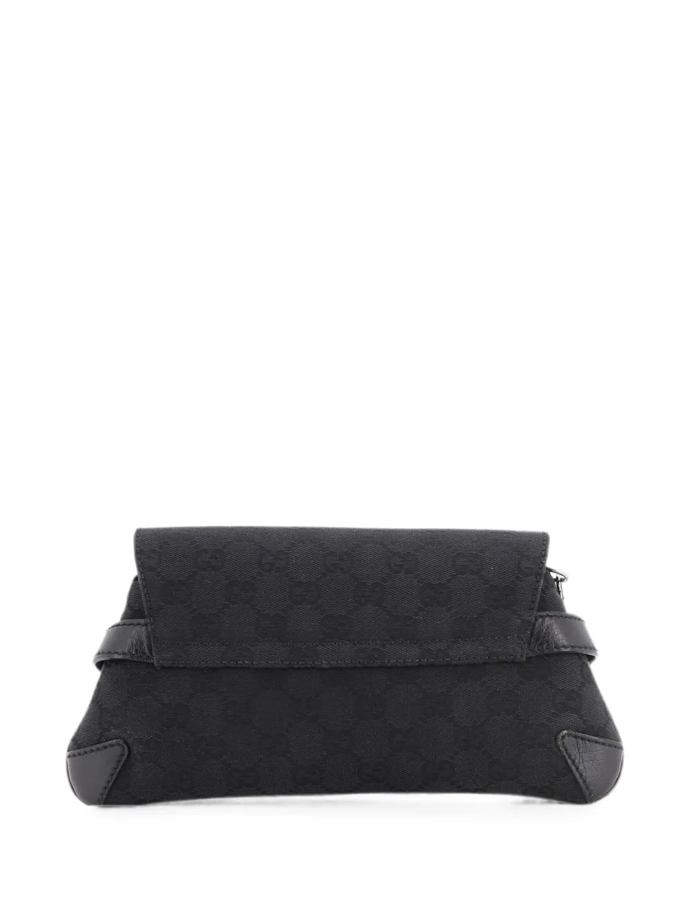 Pre-owned Gucci Horsebit Chain Gg Canvas With Leather Medium Clutch Bag In Black