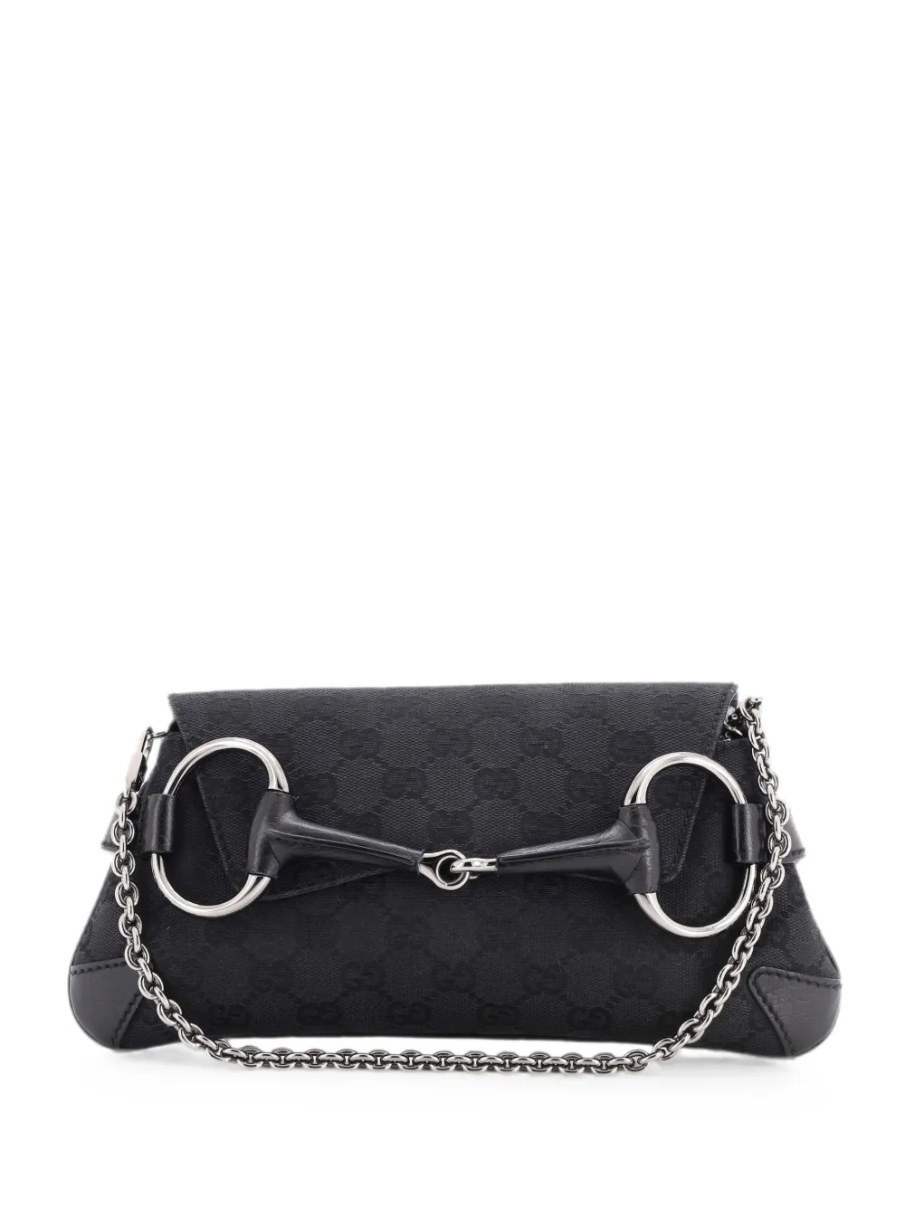 Gucci Pre-Owned Clutch Horsebit media in tela GG e pelle con catena - Nero