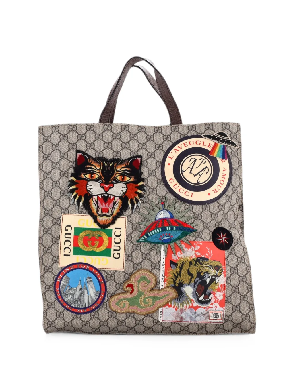 Gucci Pre-Owned Borsa tote North South Courrier convertibile in tela cerata GG con applicazioni - Marrone