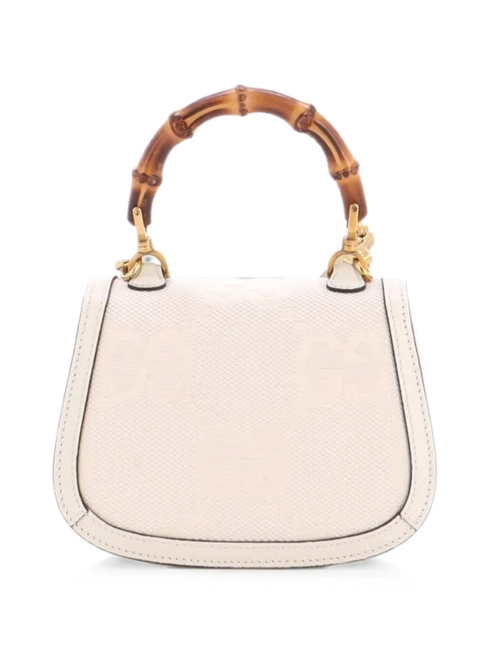 Pre-owned Gucci Bamboo 1947 Top Handle Bag Jumbo Gg Canvas Mini Crossbody Bag In White