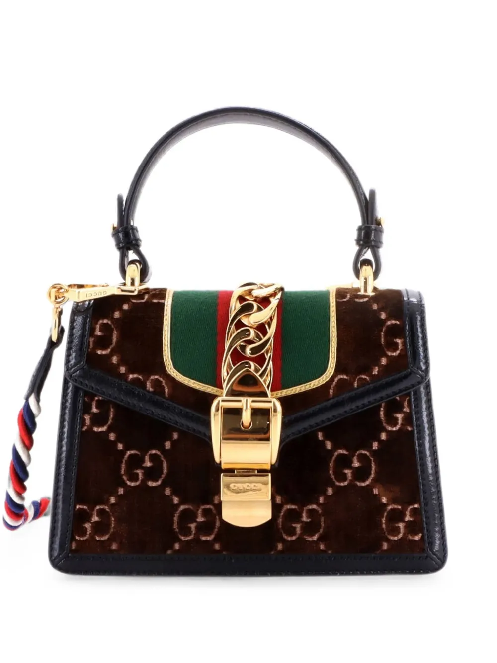 Gucci Pre-Owned Borsa a tracolla Sylvie mini in velluto con manico GG - Marrone