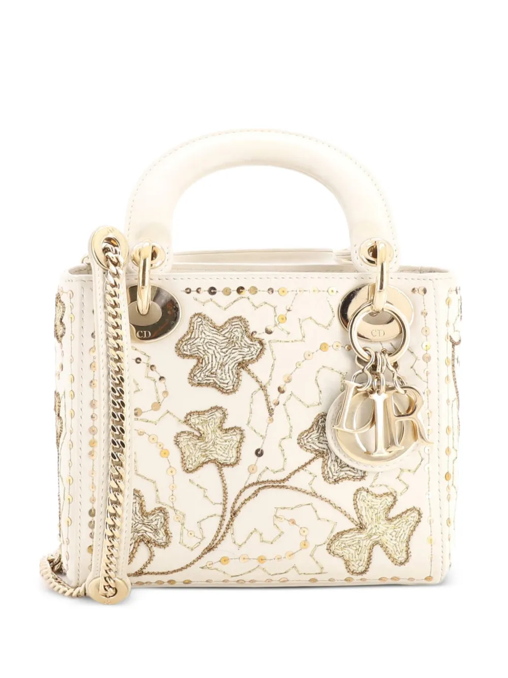 Christian Dior Pre-Owned Lady Dior Chain Bag Embroidered Calfskin Mini satchel - Gold