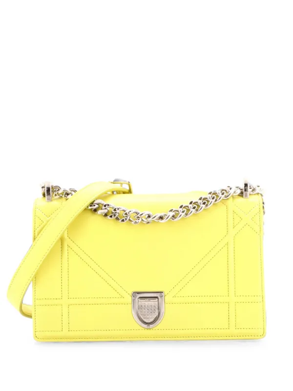 Dior Pre-owned Diorama Flap Bag Lambskin Small Crossbody Bag in Yellow