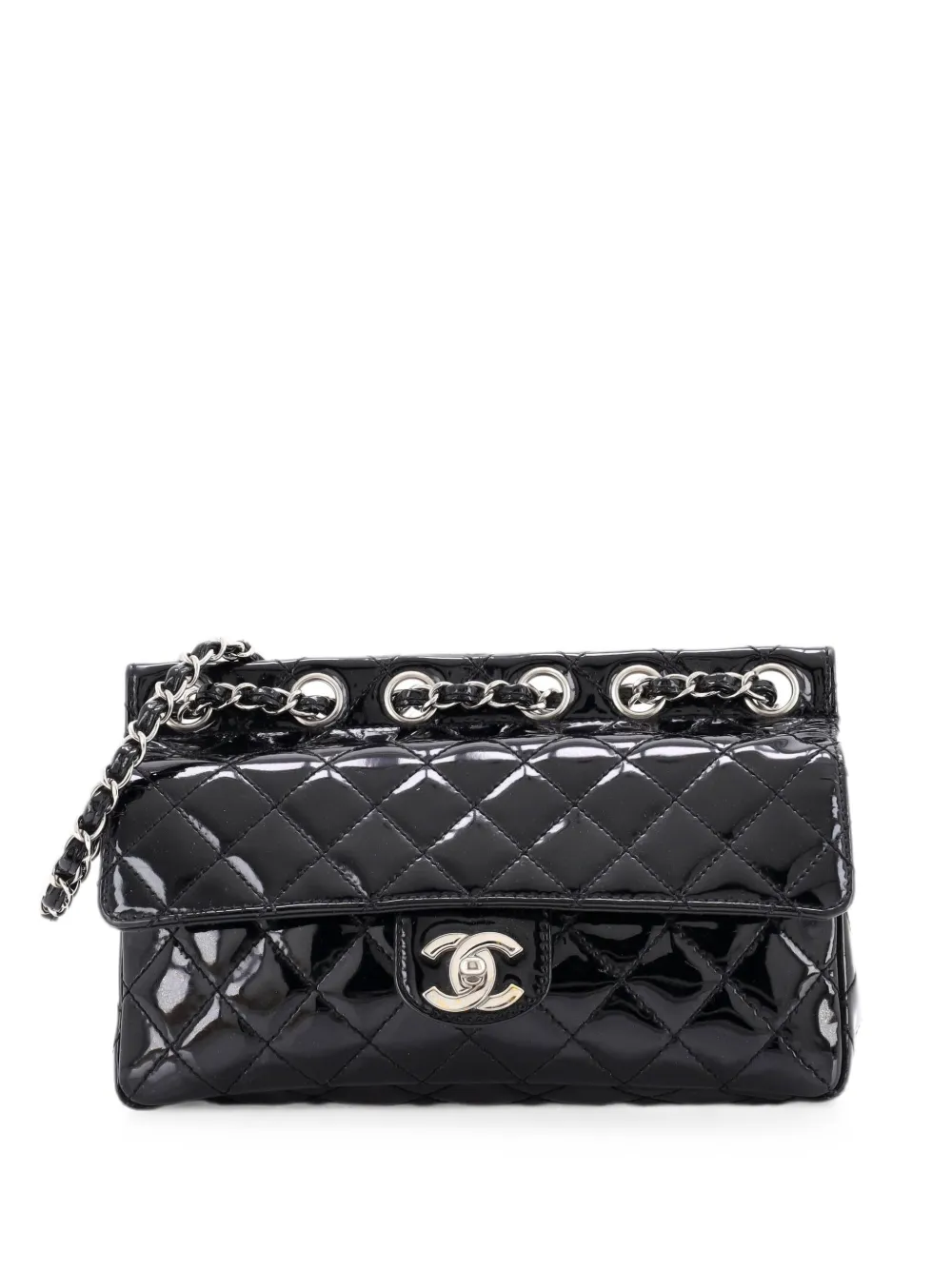 CHANEL Pre-Owned Chain Through Flap Bag Quilted Patent Medium shoulder bag - Black