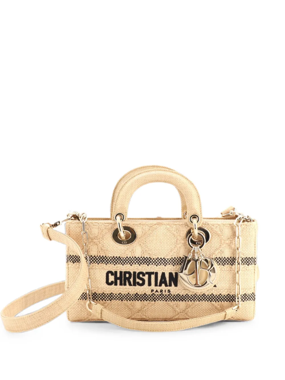 Christian Dior Pre-Owned Lady D-Joy Bag Cannage Embroidered Raffia Medium tote bag - Neutrals