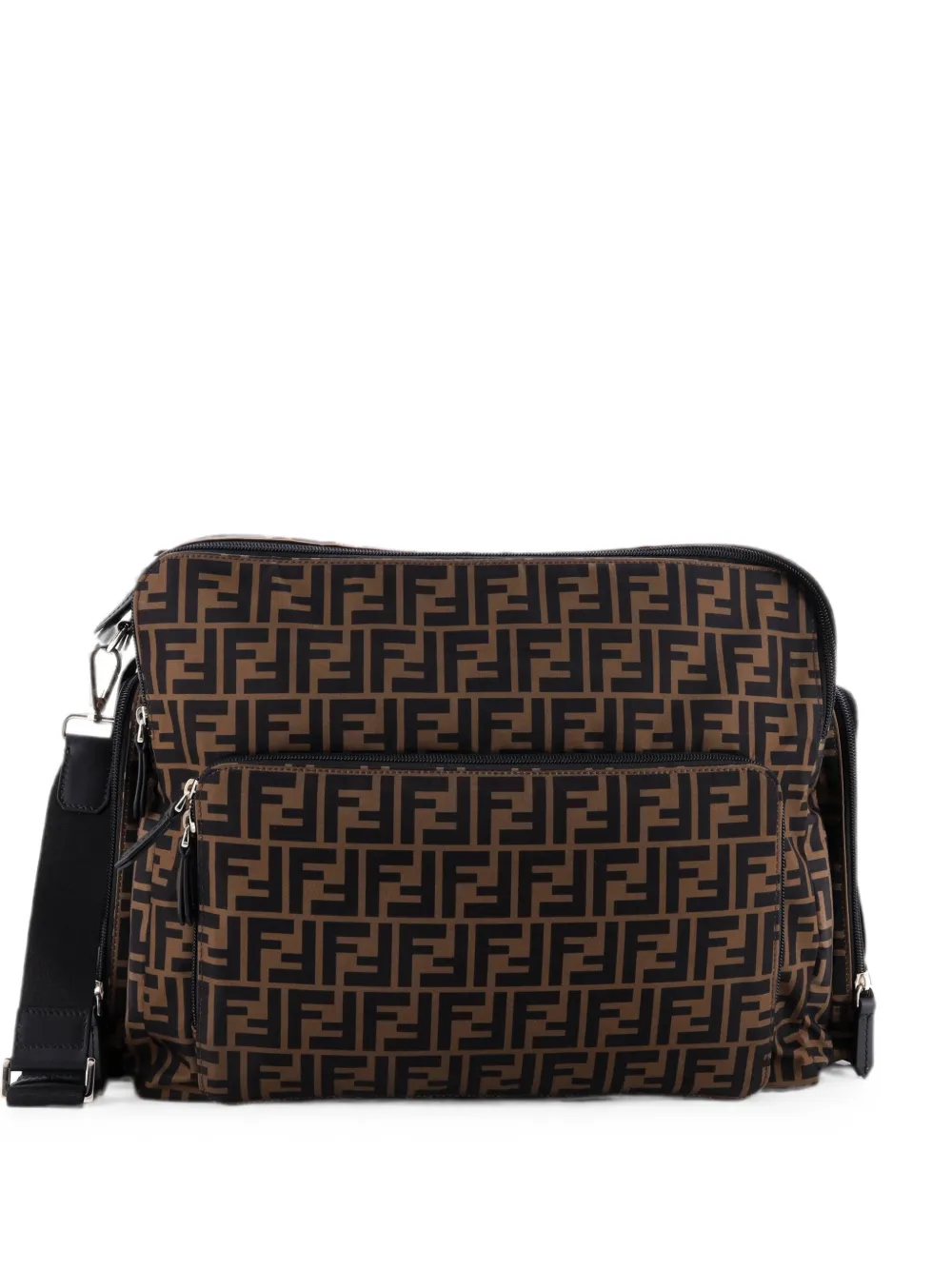 Fendi Pre-Owned Borsa fasciatoi grande in nylon con tasche, motivo Zucca e tracolla - Marrone