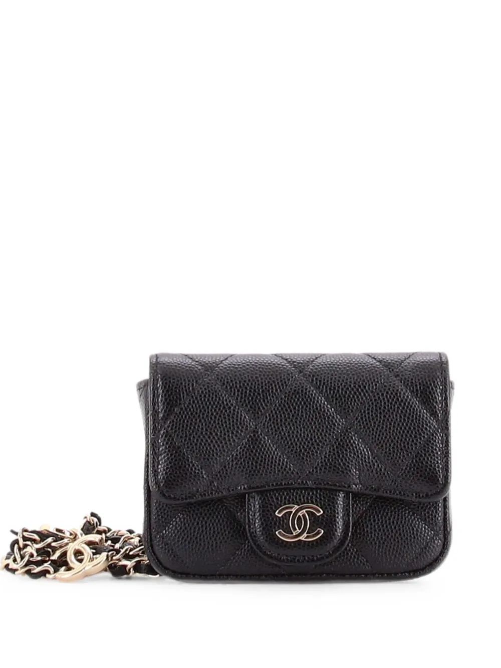 CHANEL Pre-Owned Marsupio mini in pelle Caviar trapuntata con catena - Nero