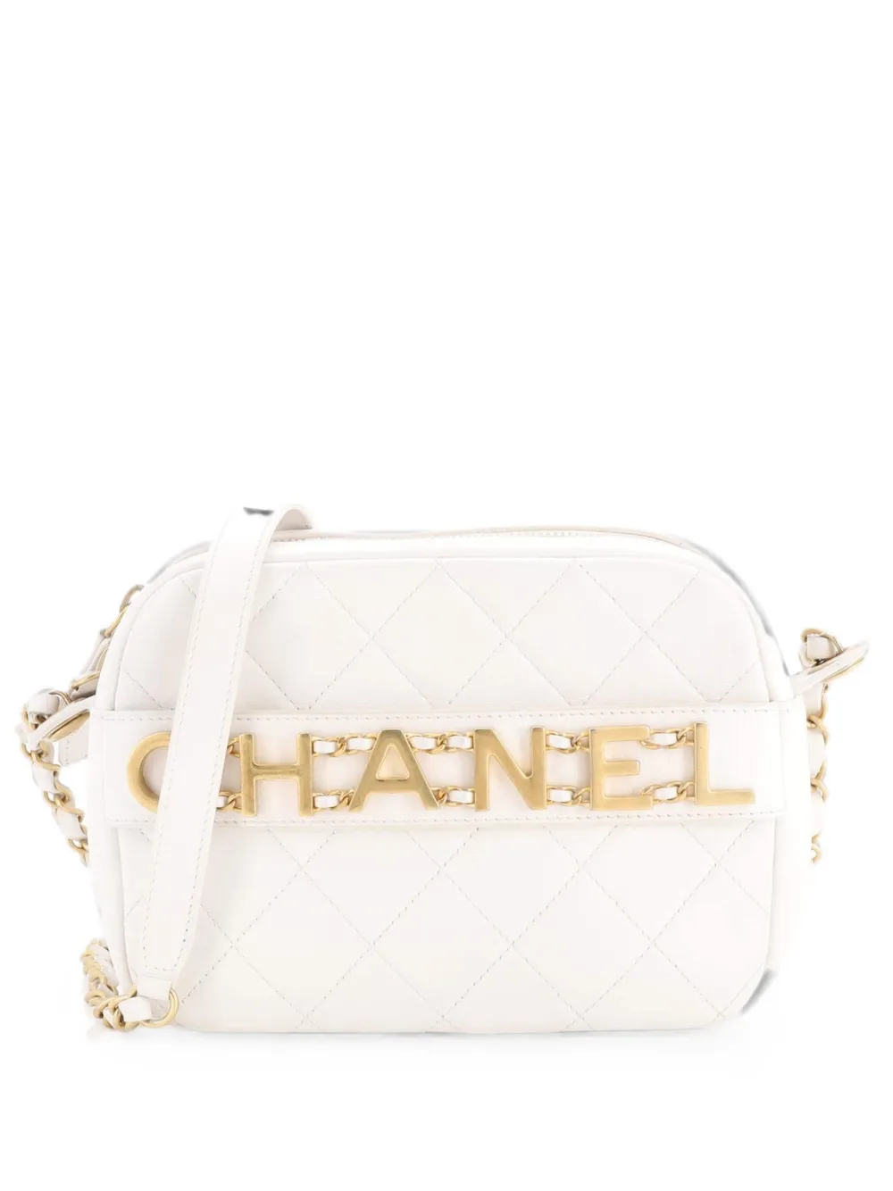 CHANEL Pre-Owned Logo Enchained Camera Case Quilted Calfskin crossbody bag - White