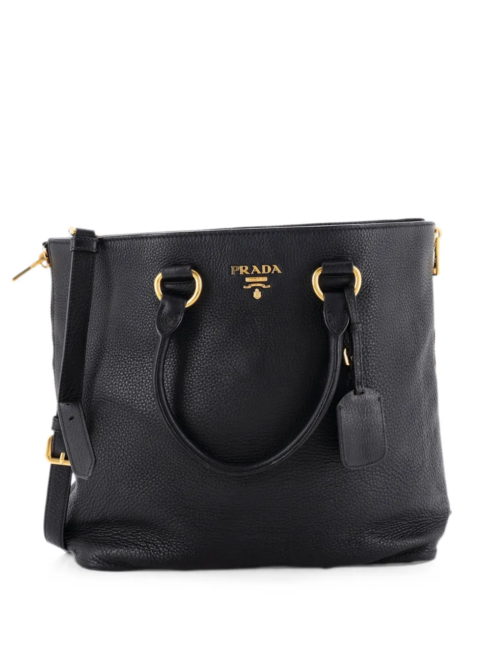 Prada Pre-Owned Große Vitello Daino Tote Bag mit Seitentasche - Schwarz