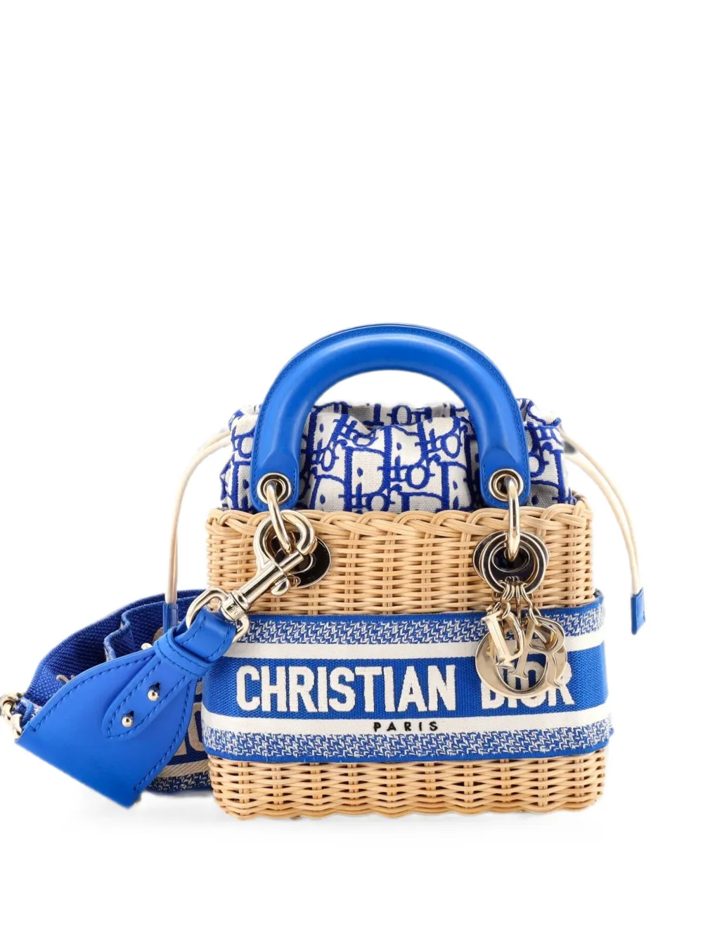 Christian Dior Pre-Owned Mini Lady Dior Tote Bag aus Wicker- und Oblique-Canvas - Blau