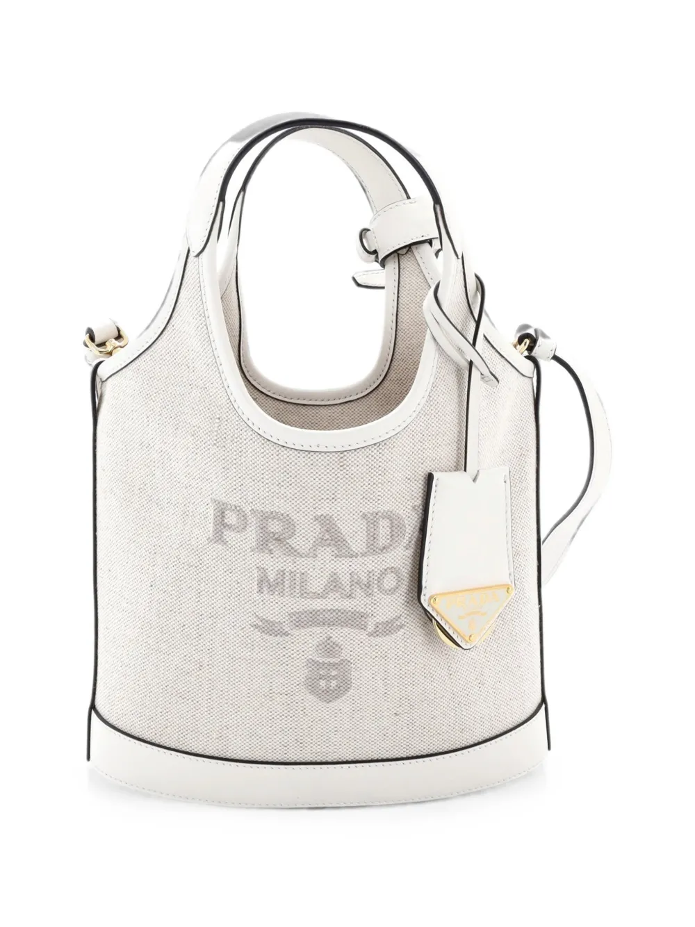 Prada Pre-Owned Logo Tote Linen Blend Small bucket bag - Neutrals