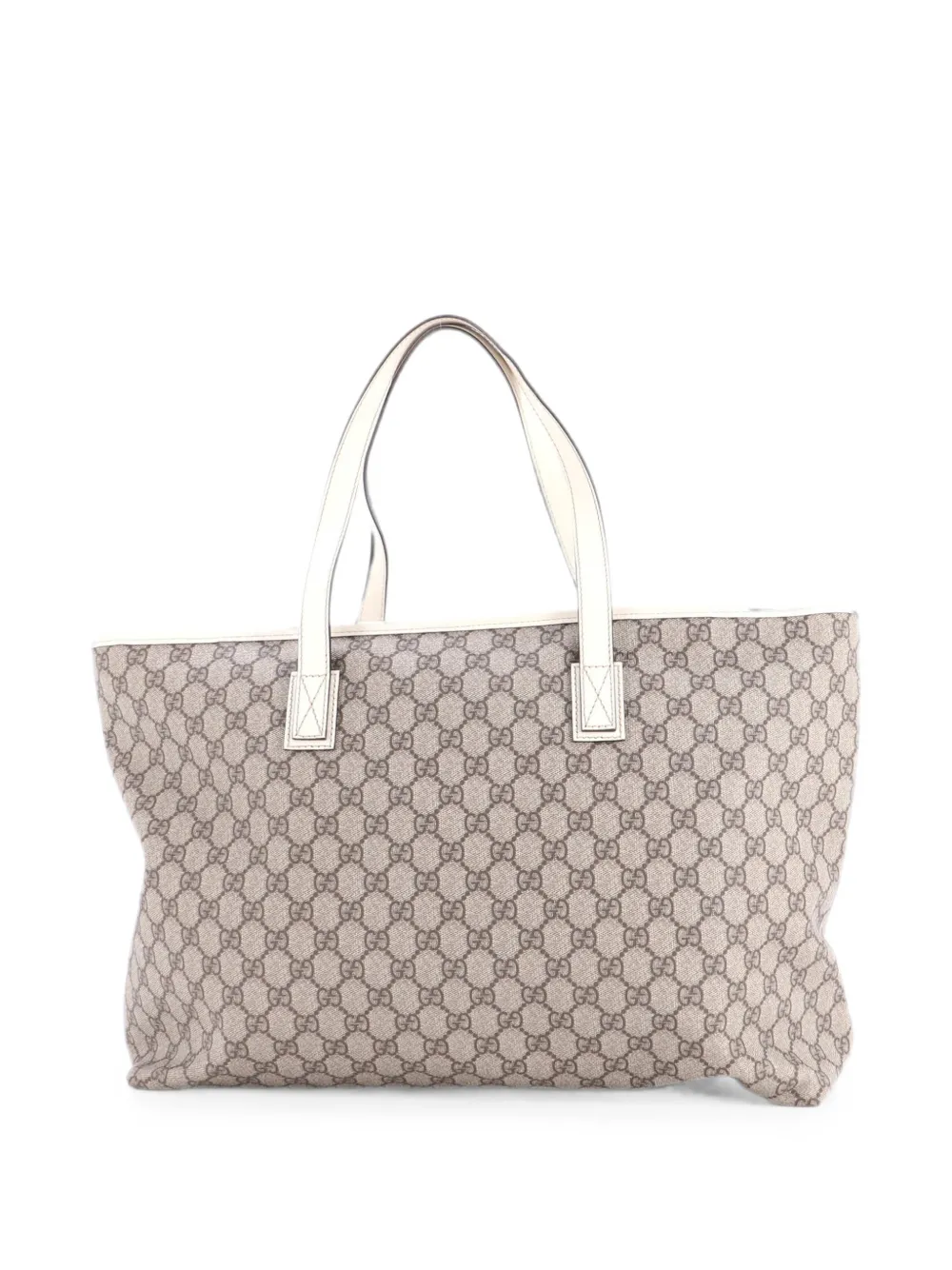 Pre-owned Gucci Plus Gg Coated Canvas With Leather Large Tote Bag In White