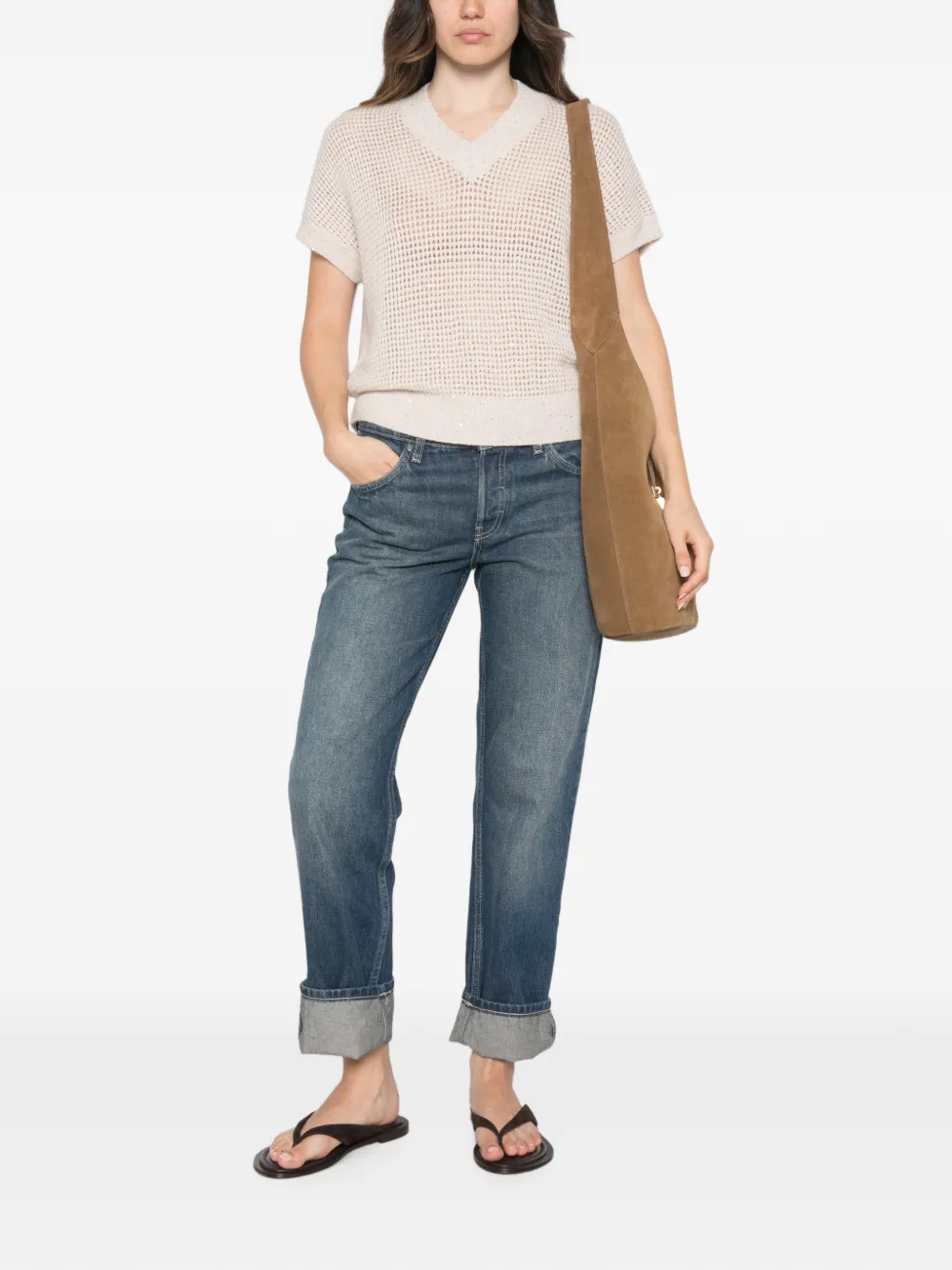 Peserico Sequin-embellished Open-knit Top In Multi
