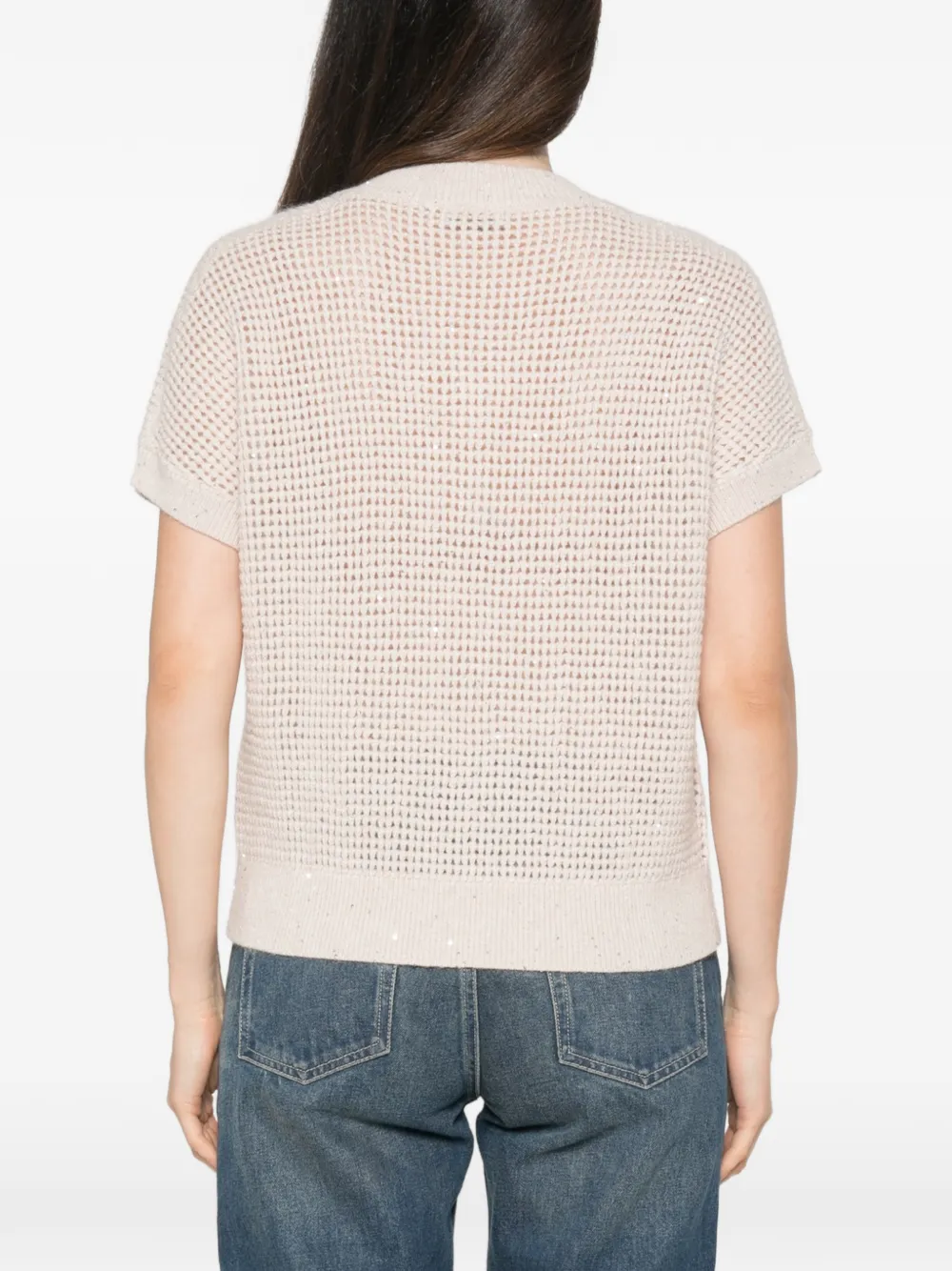 Peserico Sequin-embellished Open-knit Top In Multi