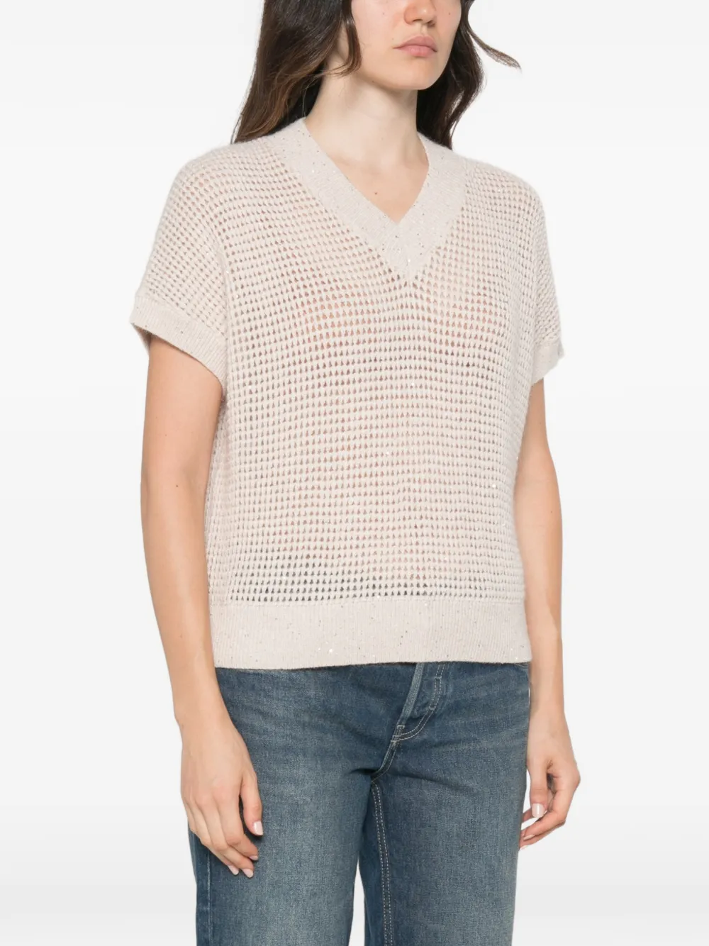 Peserico Sequin-embellished Open-knit Top In Multi
