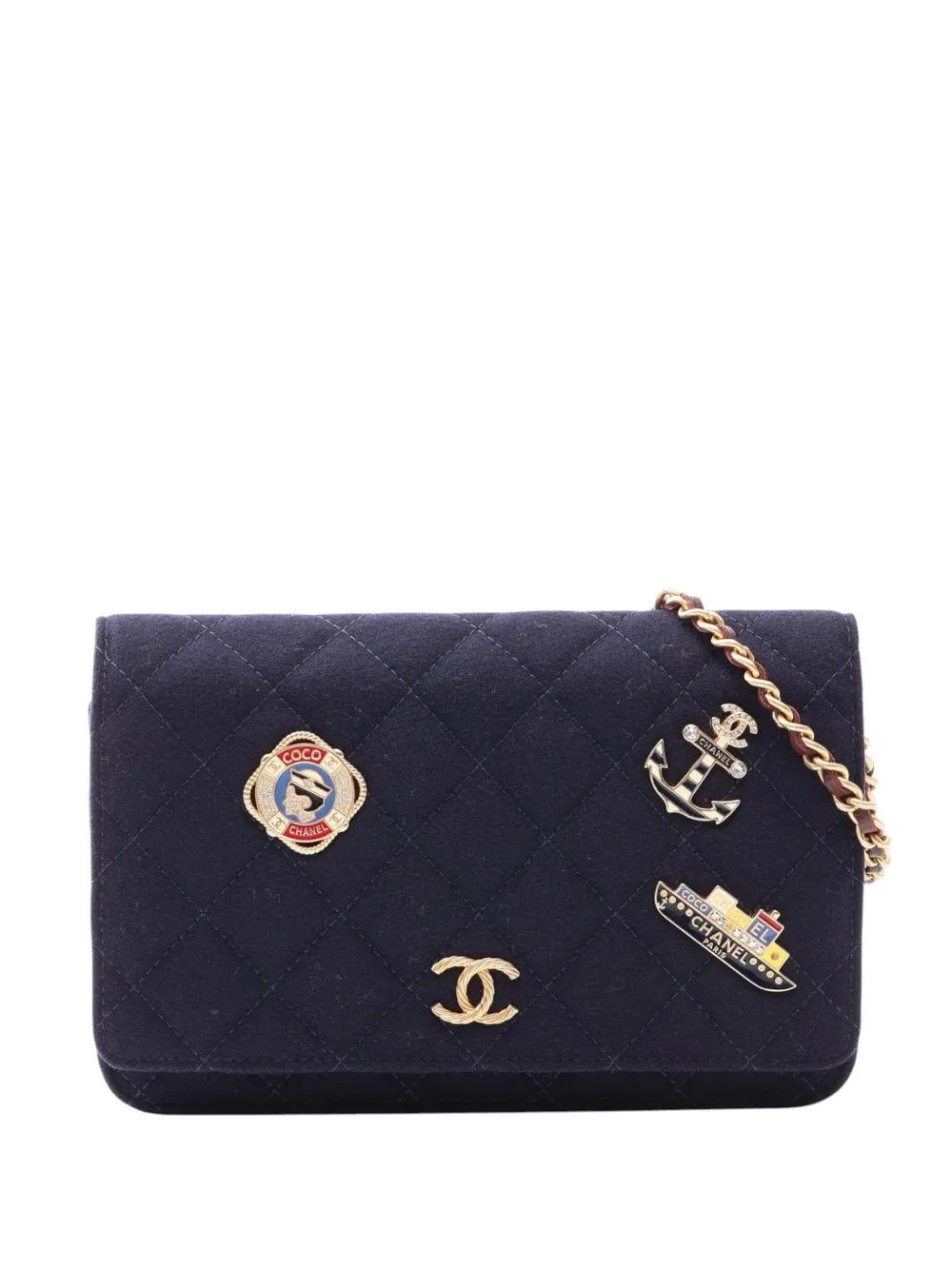 CHANEL Pre-Owned 2018-2019 Quilted Jersey Paris Hamburg Charms Wallet On Chain crossbody bag - Blue
