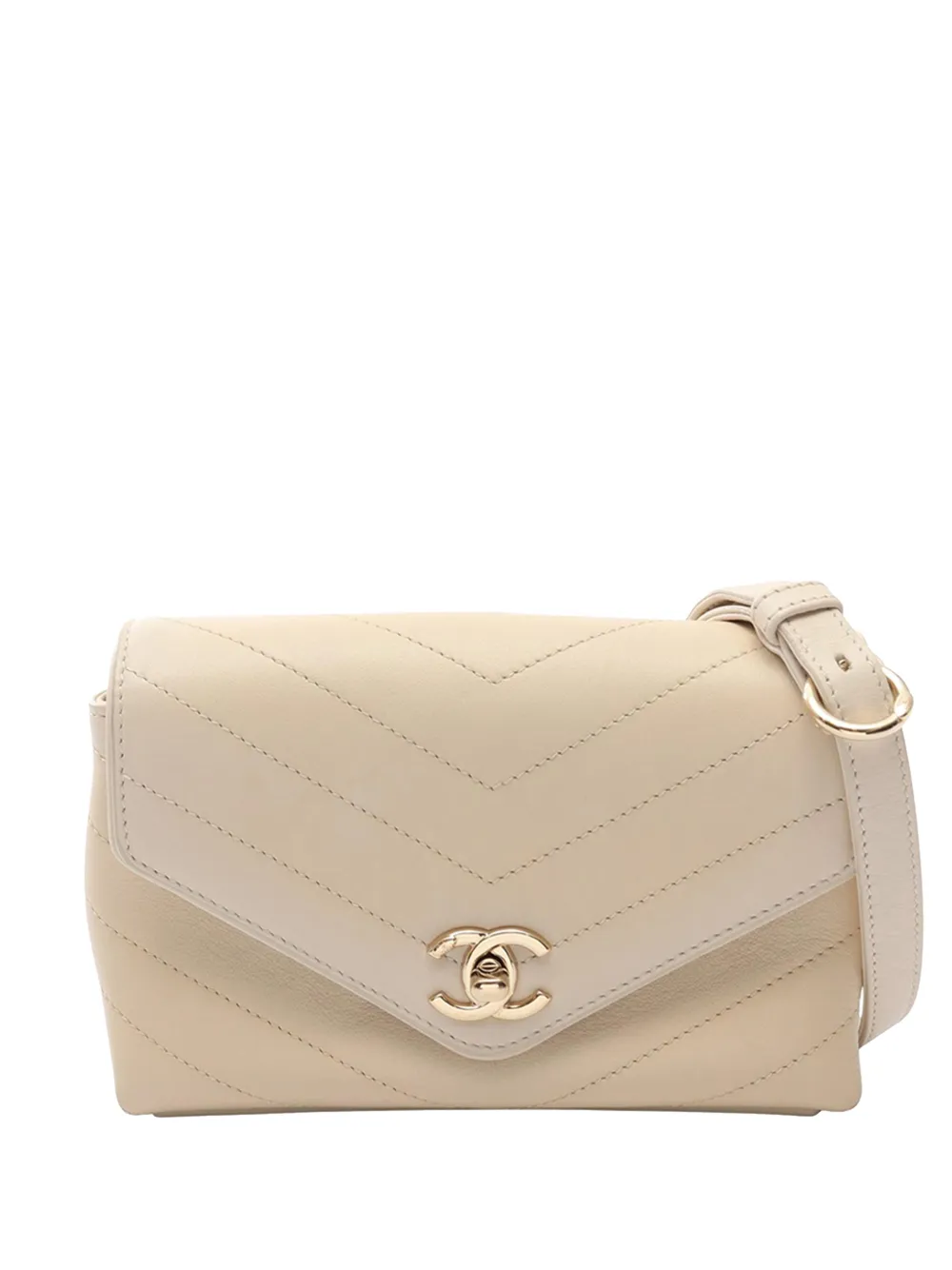 CHANEL Pre-Owned Borsa a tracolla CC mini in pelle di agnello con motivo chevron e battente 2018-2019 - Toni neutri