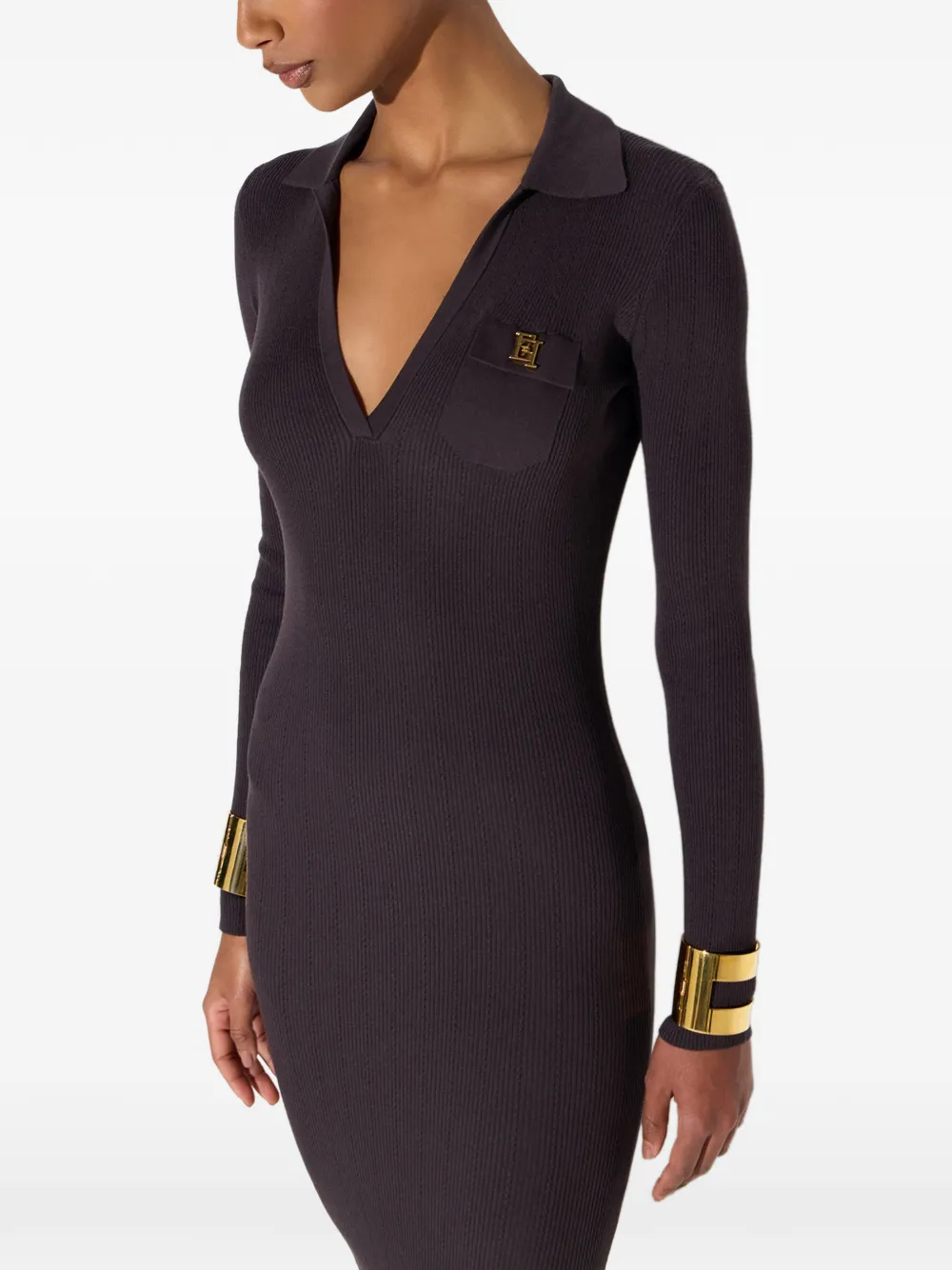 Elisabetta Franchi Ribgebreide midi-jurk Bruin