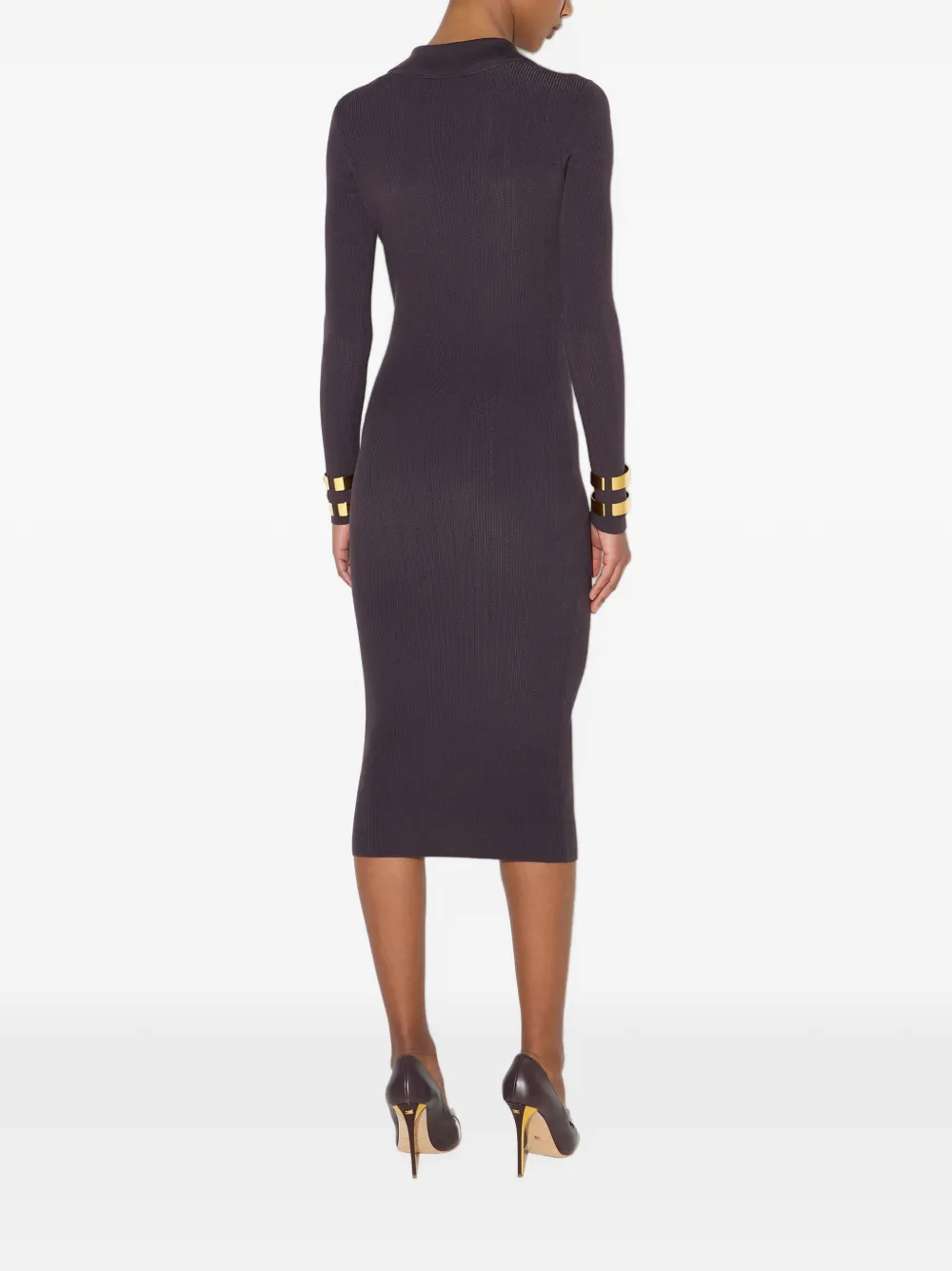 Elisabetta Franchi Ribgebreide midi-jurk Bruin