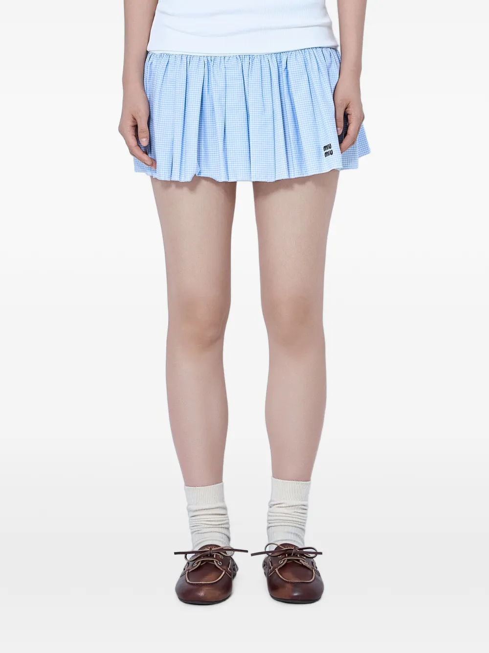 Miu Miu pleated gingham-pattern mini skirt - Blu