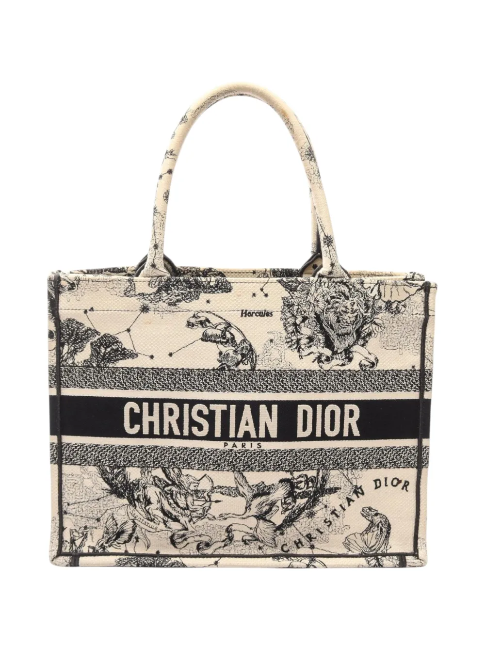 Christian Dior Pre-Owned 2000-2026 Medium Canvas Embroidered Zodiac Toile De Jouy Book tote bag - White