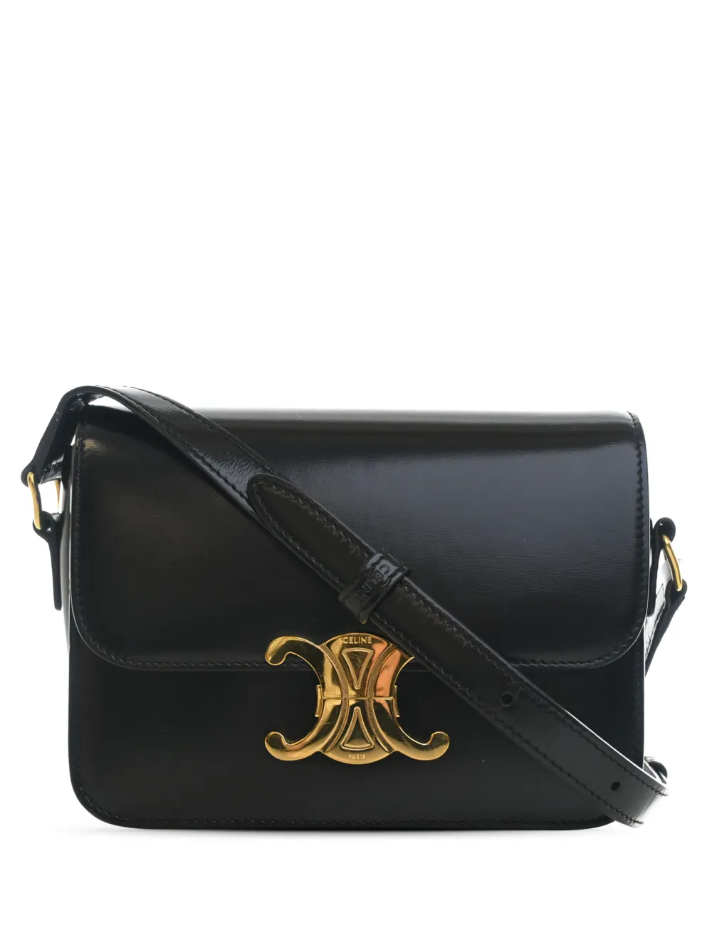Celine Pre-Owned 2022 Teen Shiny Calfskin Triomphe crossbody bag - Black