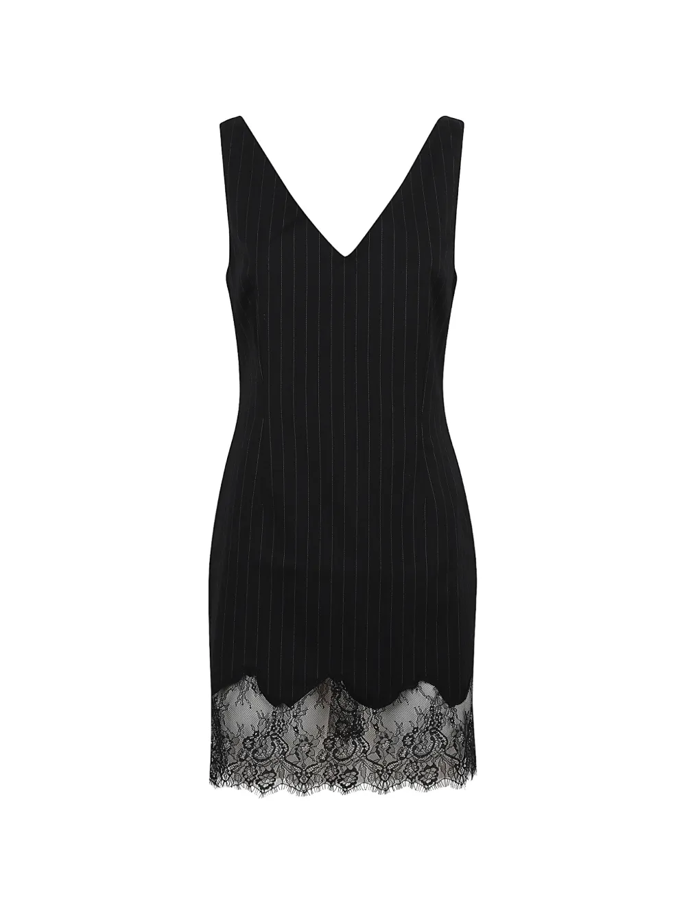 THE ANDAMANE pinstriped lace-trim dress