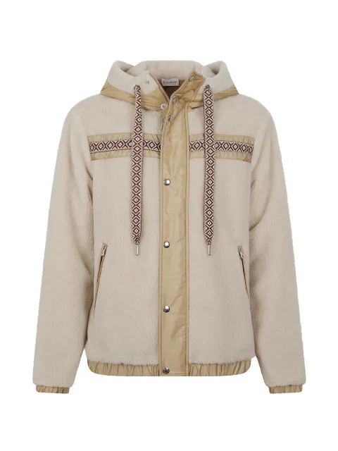 Moncler geometric trim teddy zip-up hoodie