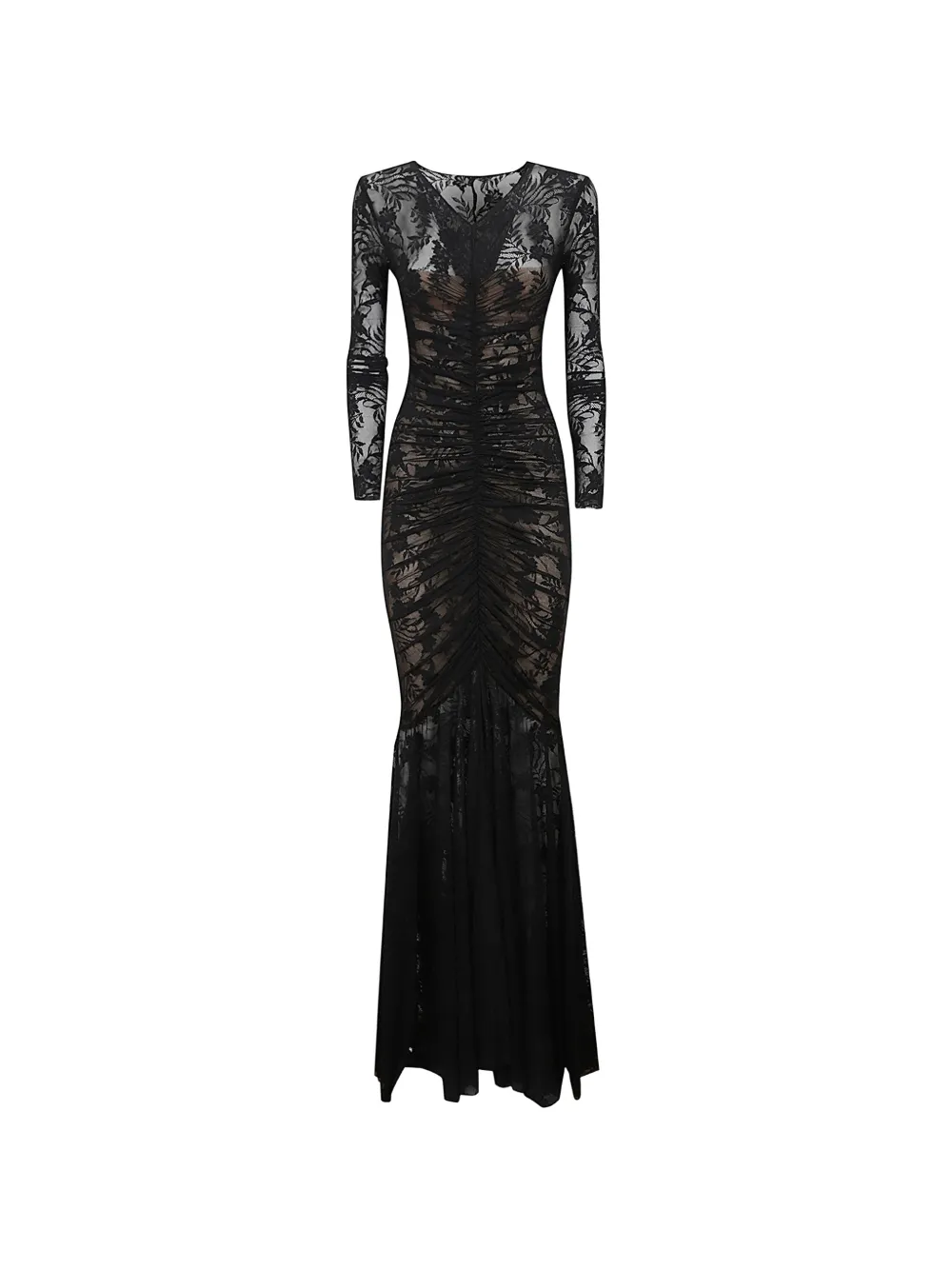 Norma Kamali floral-lace ruched gown - Nero