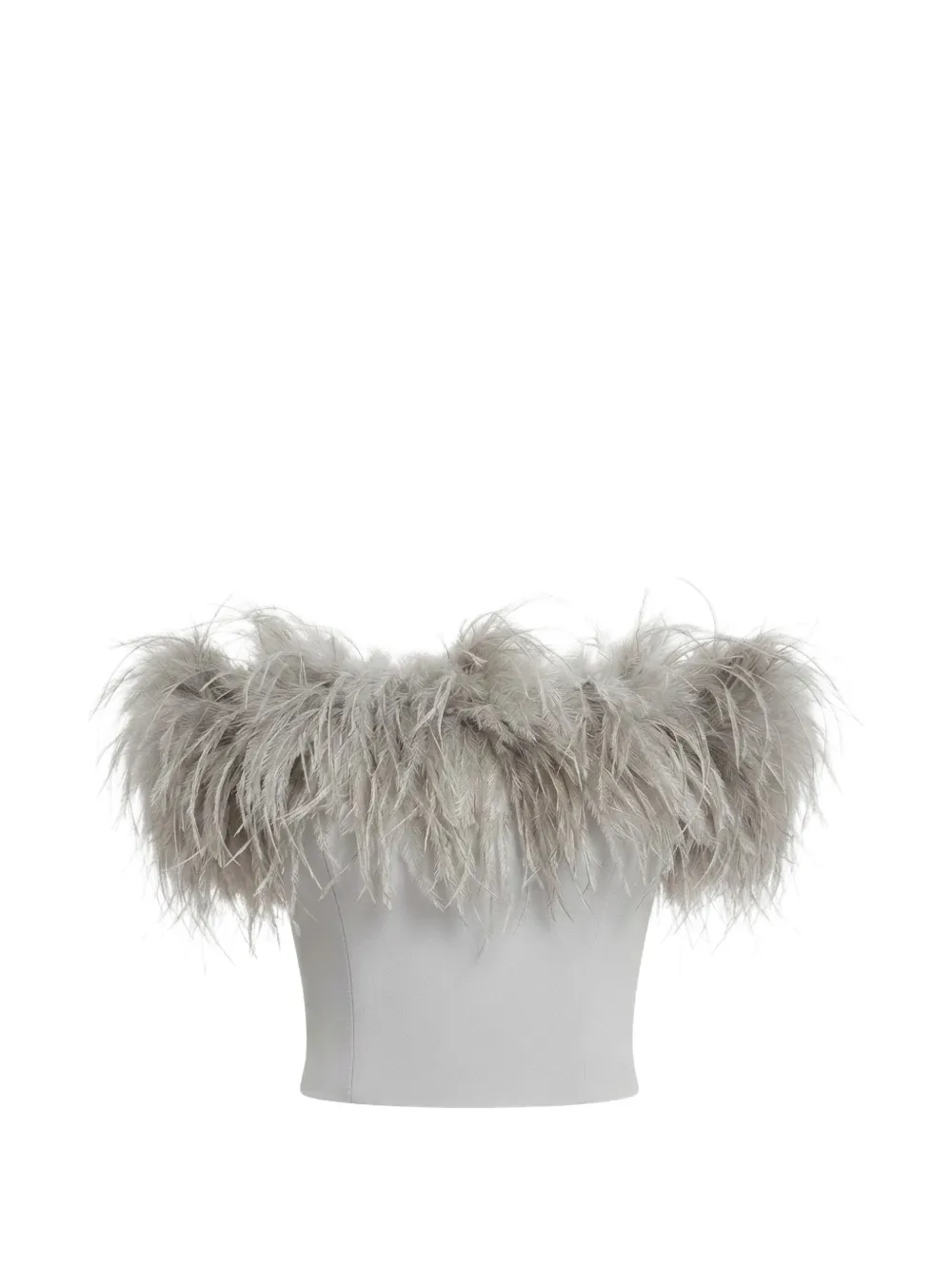 Gemy Maalouf feather-trim off-shoulder top - Grey