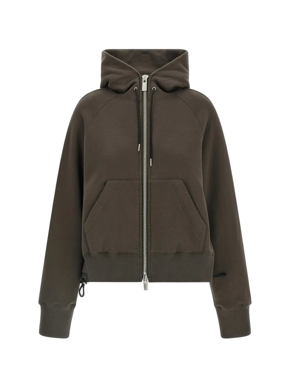 sacai pleated zip-up hoodie - Brown