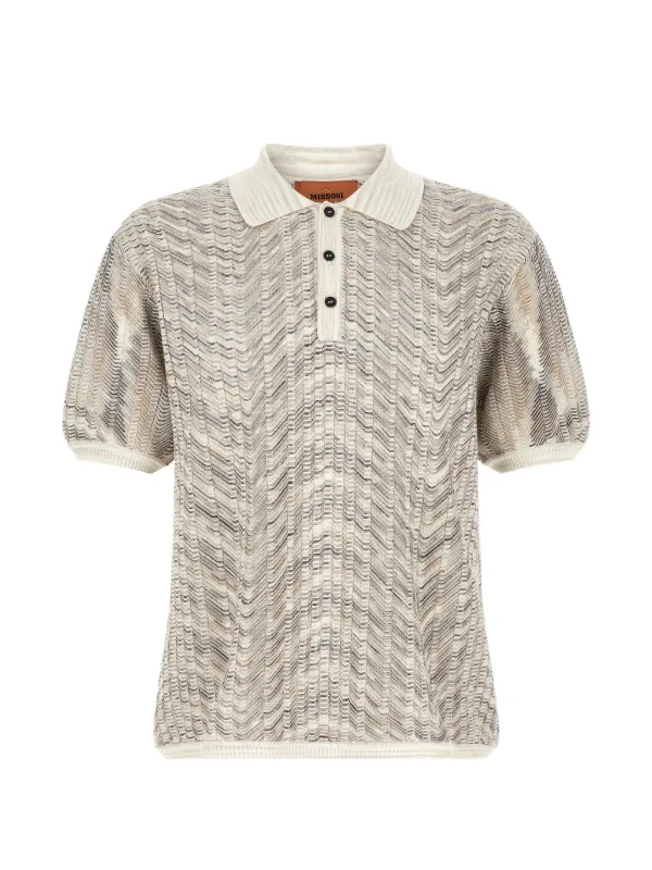 Missoni Zigzag-knit Short-sleeved Polo Shirt in Neutrals