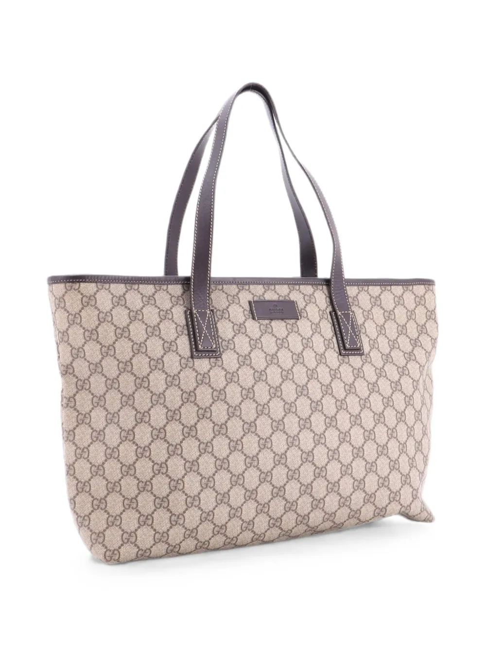 Pre-owned Gucci Plus Gg Coated Canvas With Leather Medium Tote Bag In Brown
