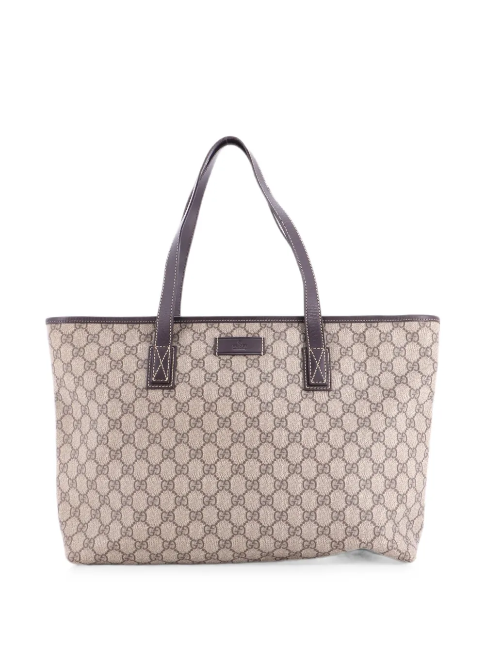 Gucci Pre-Owned Mittelgroße Plus GG Tote Bag aus beschichtetem Canvas mit Leder - Braun