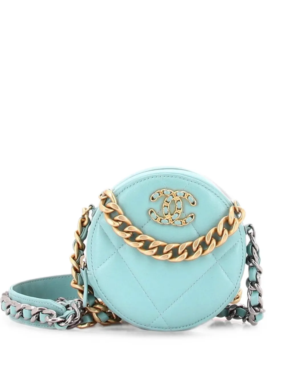 CHANEL Pre-Owned 19 Round with Chain Quilted Leather clutch bag - Blue