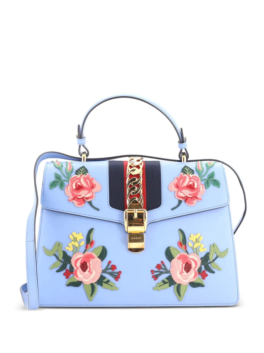 Gucci Pre-Owned Sylvie Top Handle Bag Embroidered Leather Medium satchel - Blue