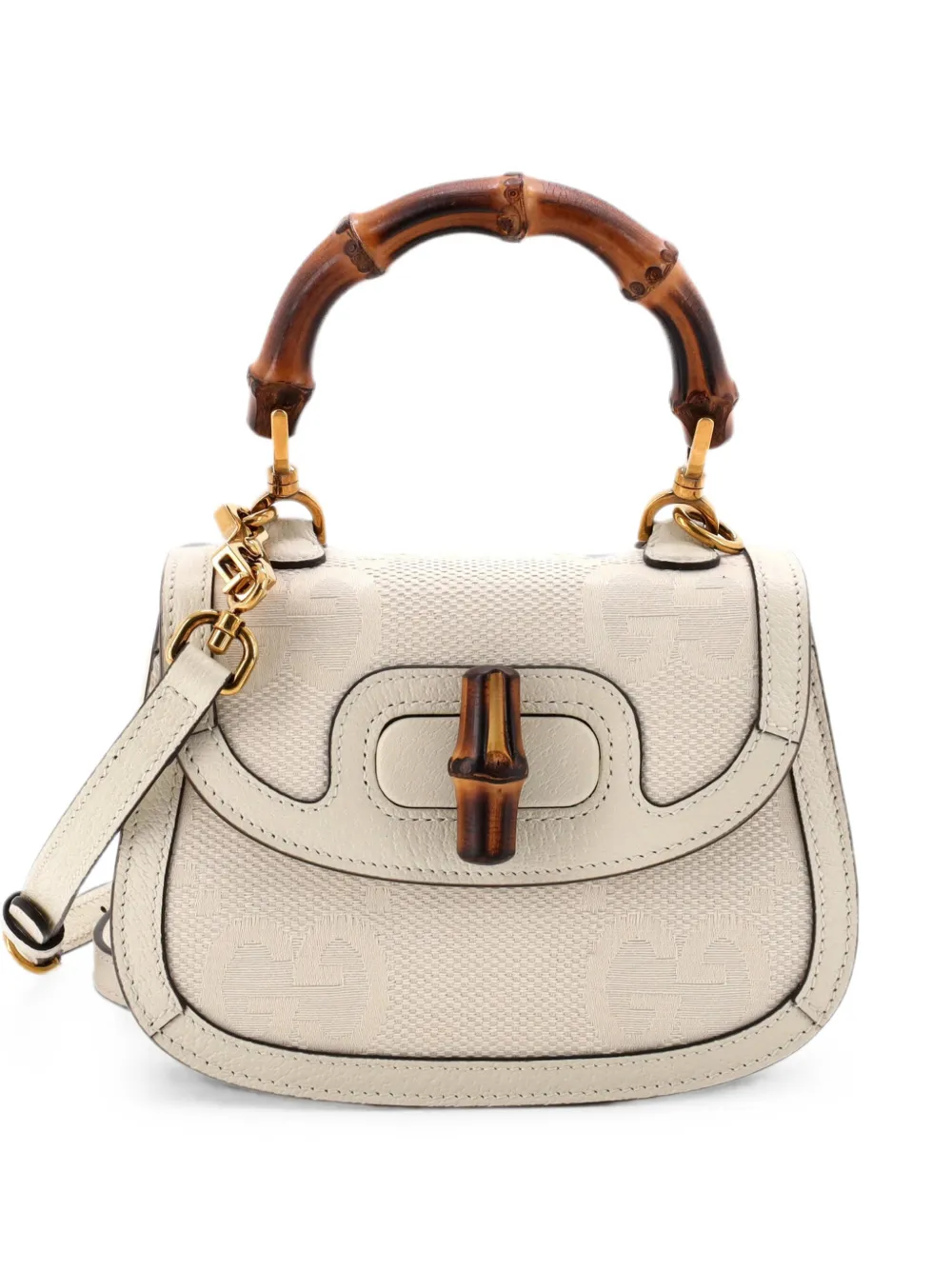 Gucci Pre-Owned Bamboo 1947 Top Handle Bag Jumbo GG Canvas Mini crossbody bag - Nude