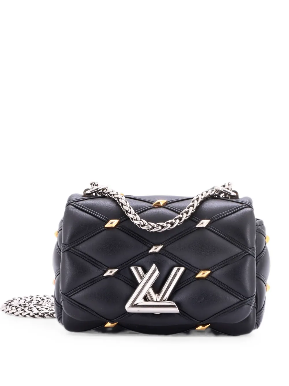 Pre-owned Louis Vuitton Pico Go-14 Handbag Studded Malletage Leather Shoulder Bag In Black