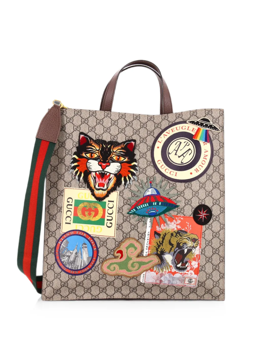 Gucci Pre-Owned Wandelbarer Courrier Soft Open GG Canvas mit Applikation North South Tote Bag - Braun