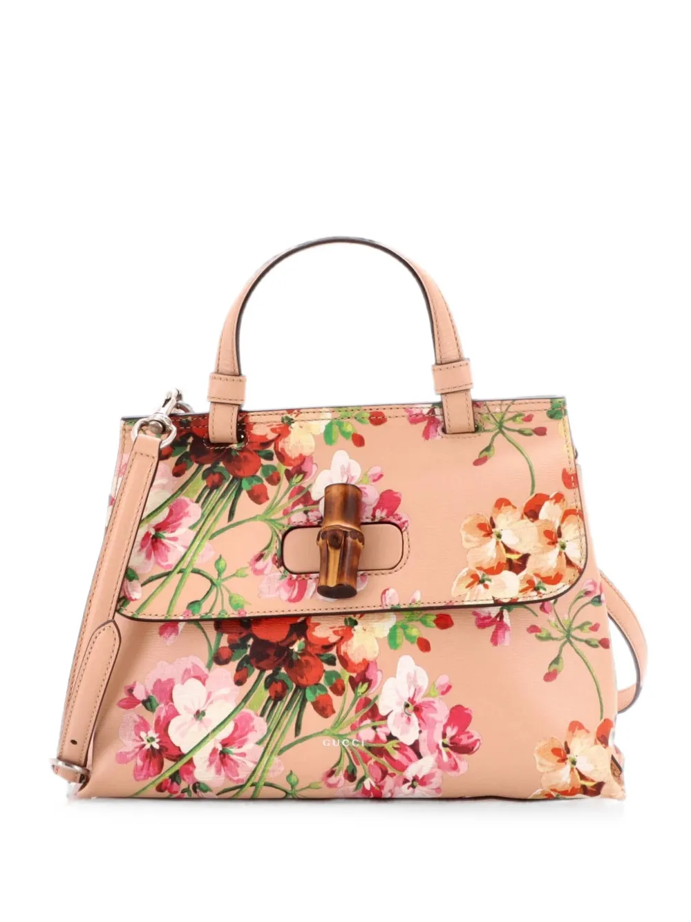 Gucci Pre-Owned Borsa a tracolla Daily piccola in pelle con stampa a fiori e manico in bambù - Toni neutri