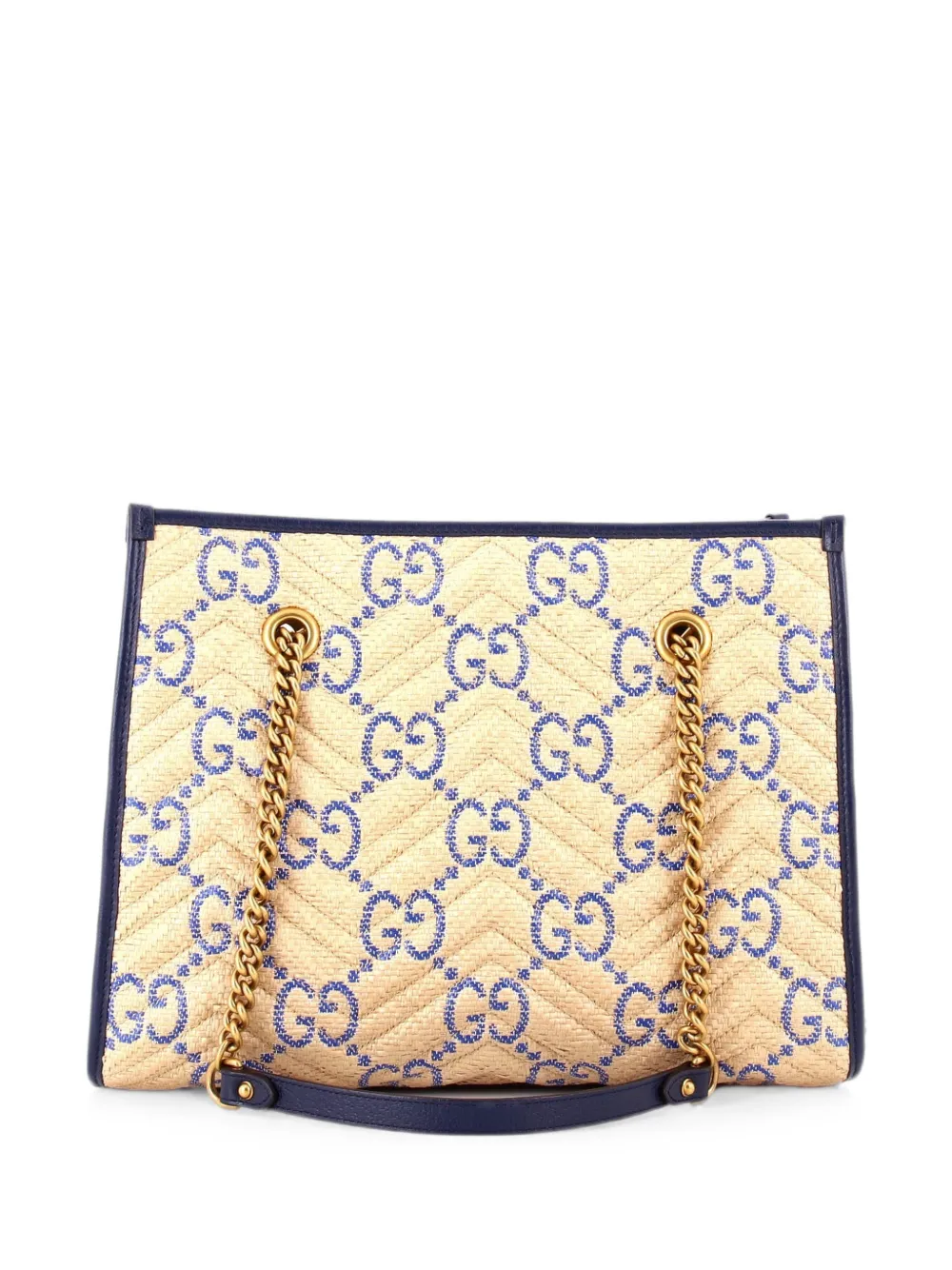 Gucci Pre-Owned Mittelgroßer GG Marmont Aria Jumbo GG Matelasse Tote Bag aus Raffiabast mit Kette - Blau