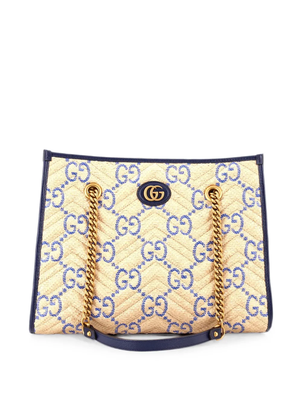 Gucci Pre-Owned Borsa tote GG Marmont Aria Jumbo GG media in rafia matelassé con catena - Blu