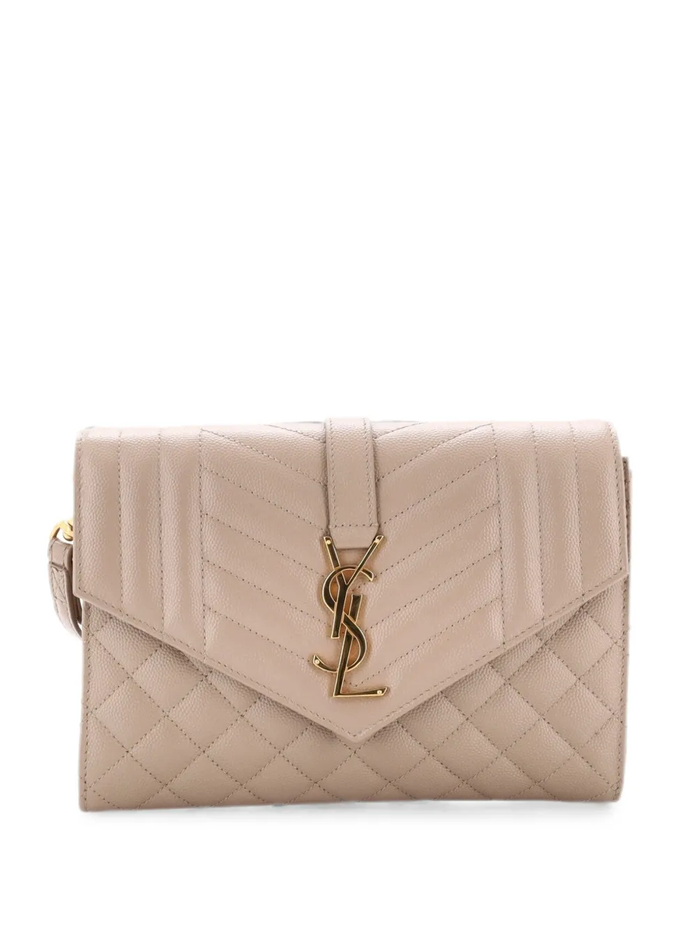 Saint Laurent Pre-Owned Clutch Classic Monogram Envelope in pelle matelassé con motivo chevron e cinturino da polso - Toni neutri