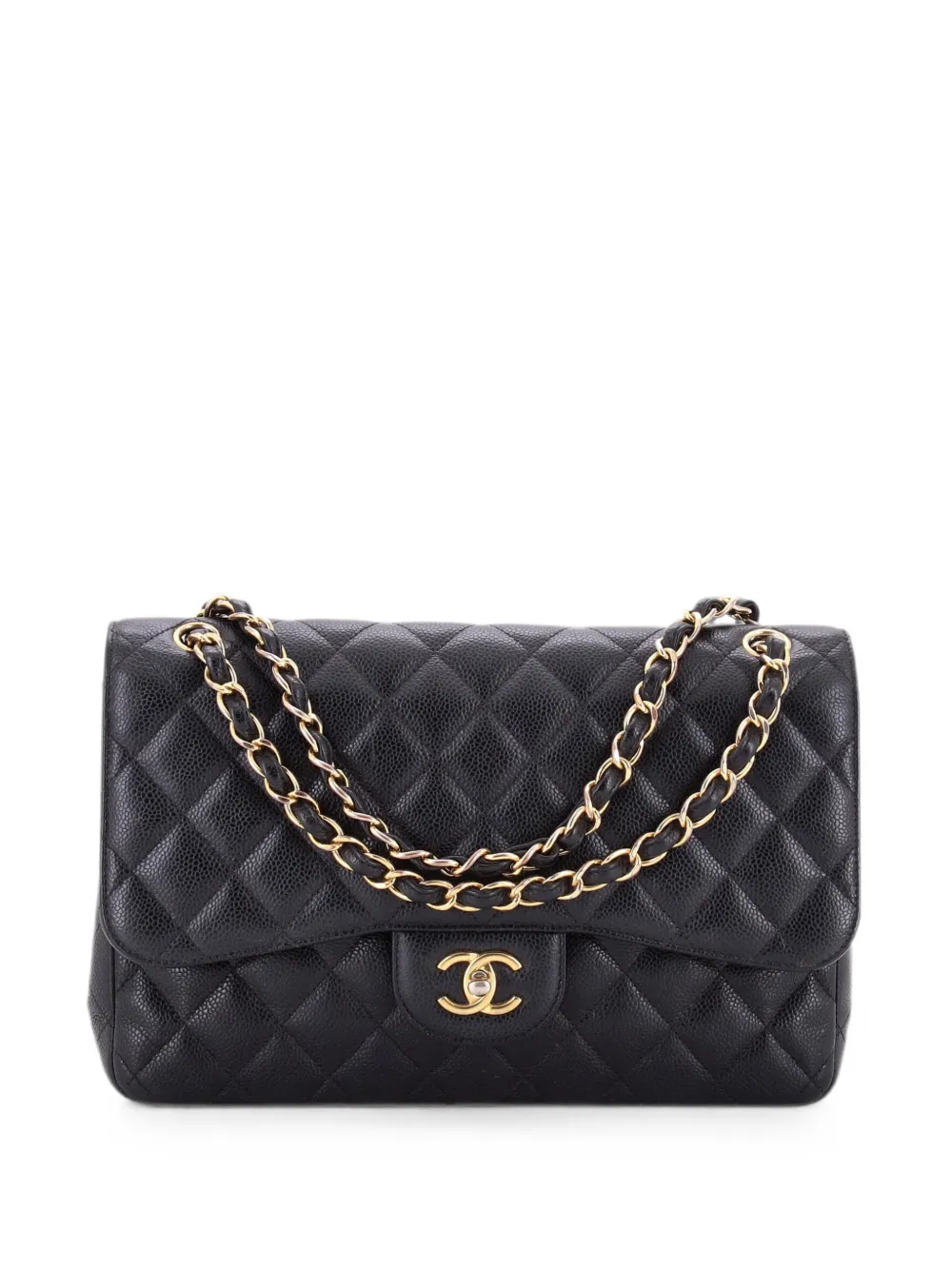 CHANEL Pre-Owned Classic Double Flap Bag Quilted Caviar Jumbo shoulder bag - Black