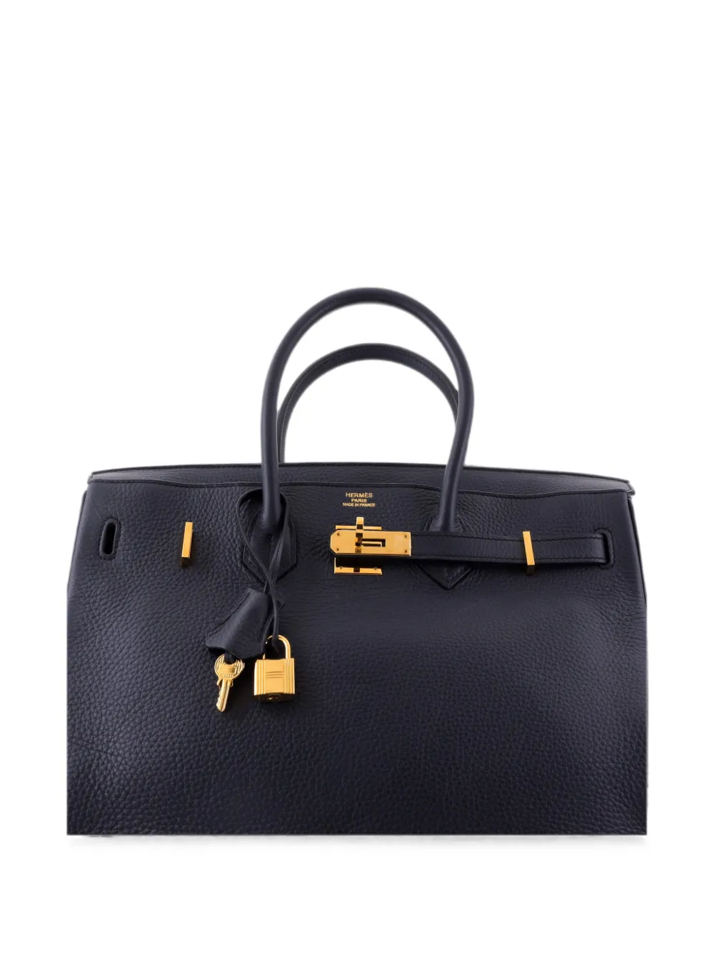 Pre-owned Hermes Birkin Handbag Blue Clemence With Gold Hardware 35 Tote Bag