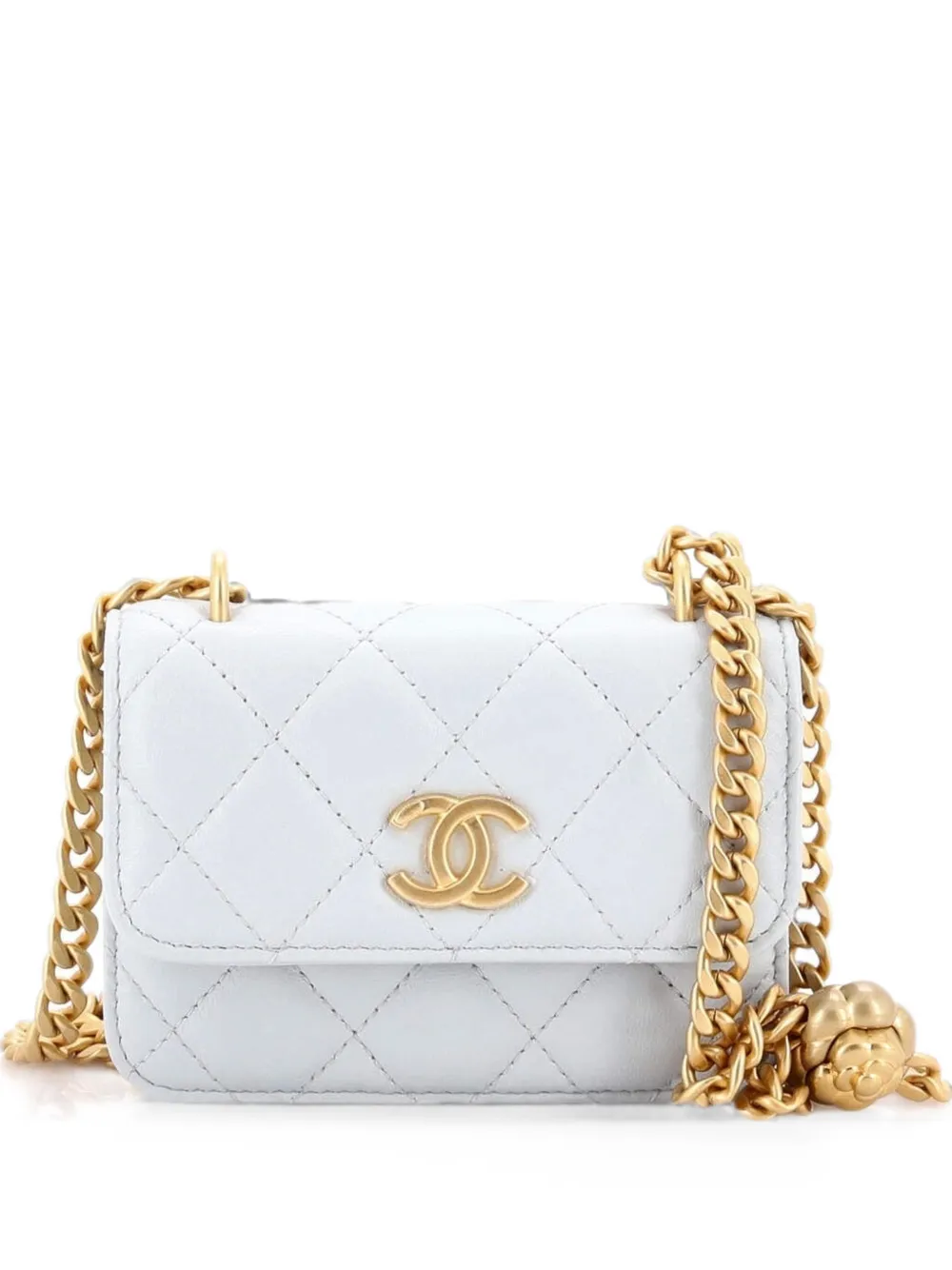 CHANEL Pre-Owned Borsa a tracolla Sweet Camellia mini in pelle di agnello trapuntata con battente e catena - Grigio