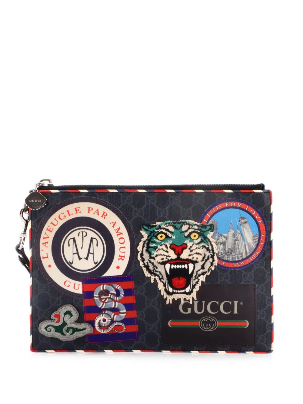 Gucci Pre-Owned Courrier Pouch GG Cannas-Clutch mit Applikation - Schwarz